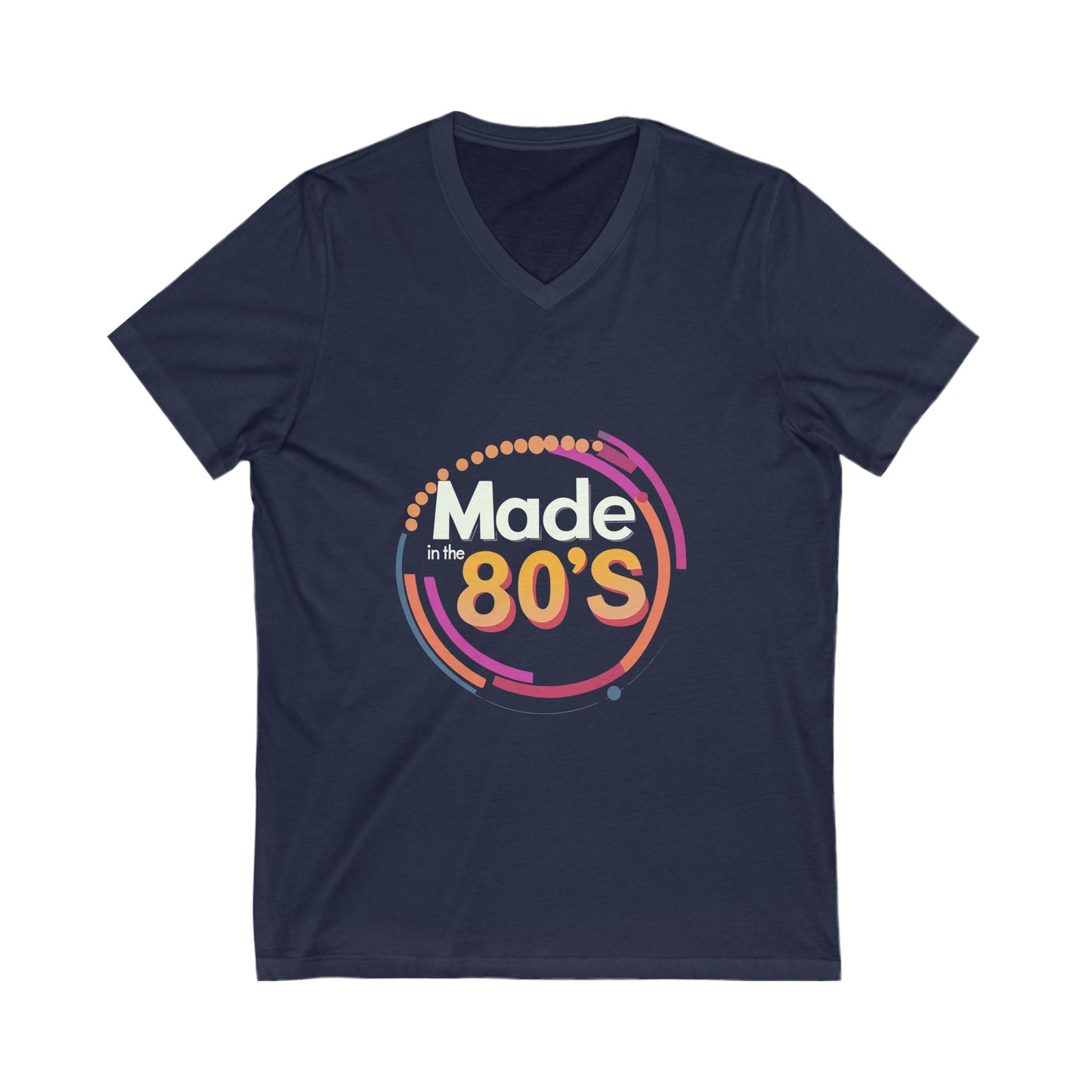 Made in the 80's Retro V-Neck T-Shirt | Vintage Birthday Gift | Neon Circle Design