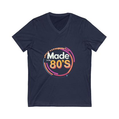 Made in the 80's Retro V-Neck T-Shirt | Vintage Birthday Gift | Neon Circle Design