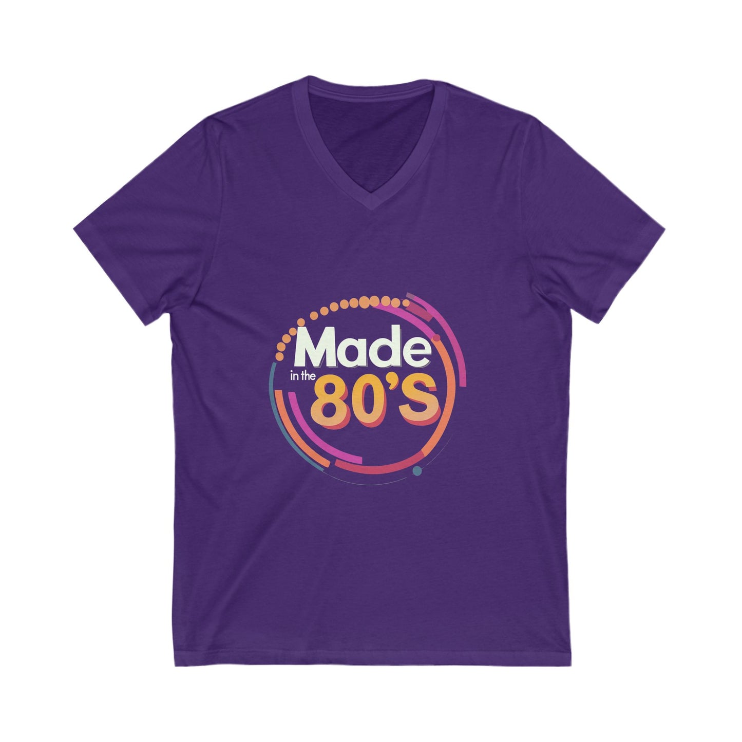 Made in the 80's Retro V-Neck T-Shirt | Vintage Birthday Gift | Neon Circle Design