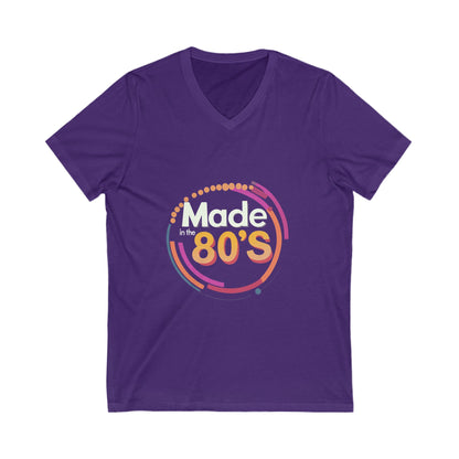 Made in the 80's Retro V-Neck T-Shirt | Vintage Birthday Gift | Neon Circle Design