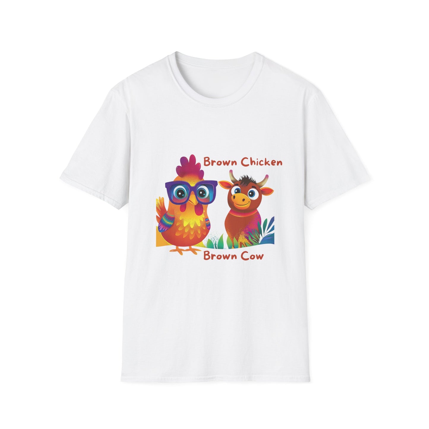 Cute Brown Chicken & Cow Friends T-Shirt | Kawaii Farm Animals Kids Educational Tee
