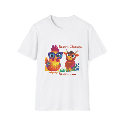 Cute Brown Chicken & Cow Friends T-Shirt | Kawaii Farm Animals Kids Educational Tee