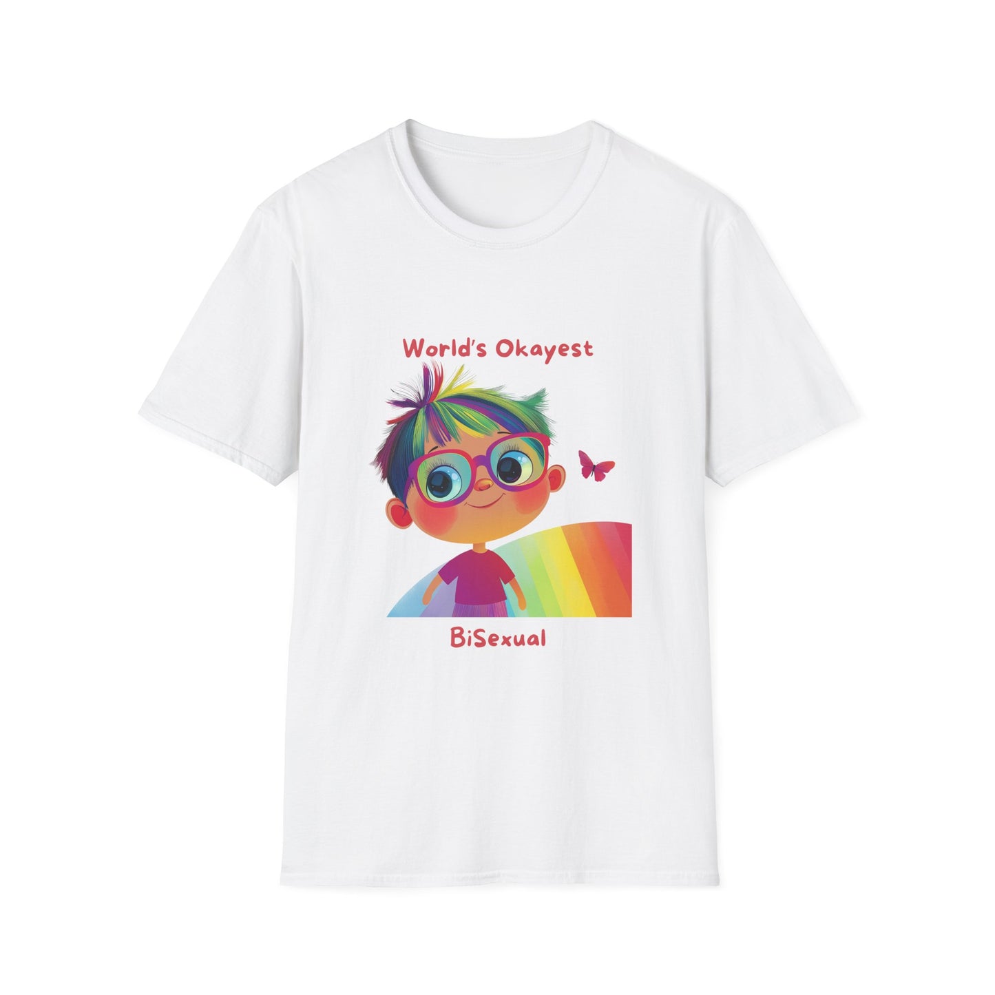World's Okayest Bisexual T-Shirt | Cute Pride Rainbow Character | Kawaii LGBTQ+ Tee