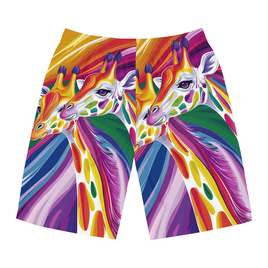 Rainbow Giraffe Men's Board Shorts | Vibrant Pride Beach Wear