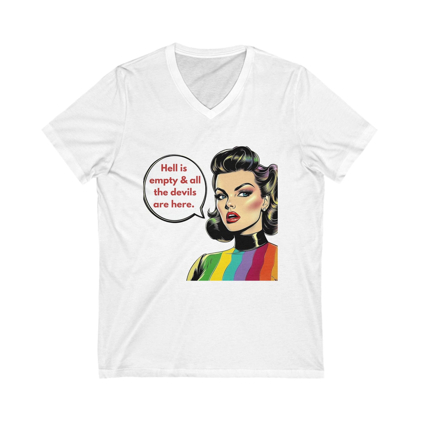 Retro Pride Devil Speech V-Neck Tee | LGBTQ+ Activist Quote T-Shirt