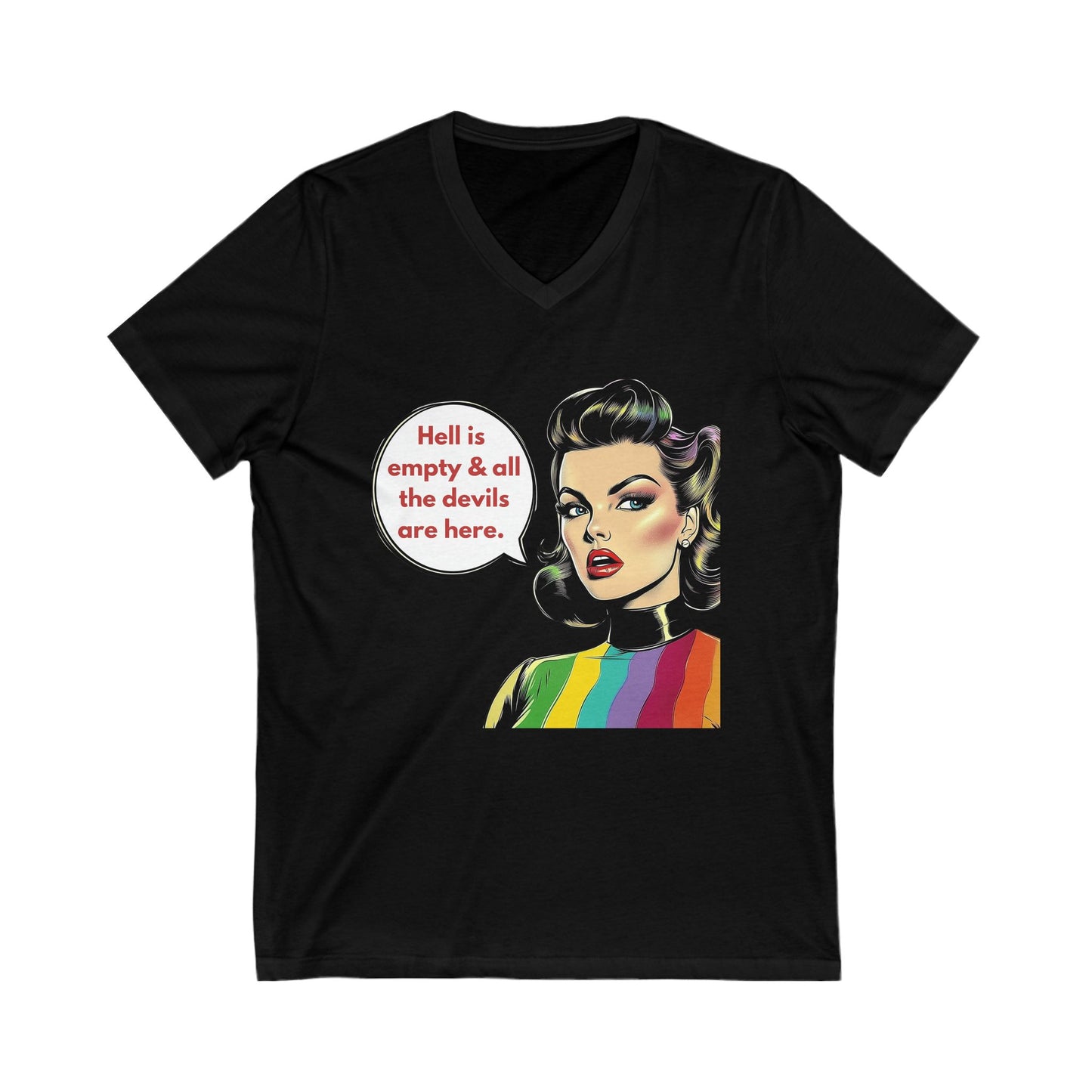 Retro Pride Devil Speech V-Neck Tee | LGBTQ+ Activist Quote T-Shirt