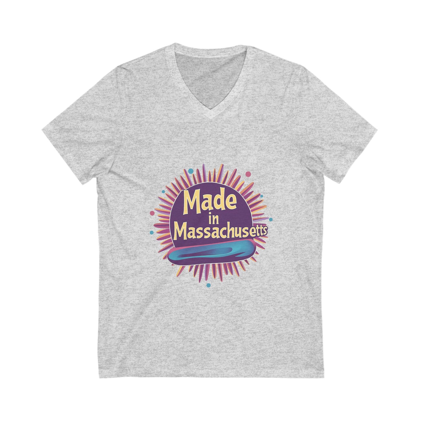Made in Massachusetts V-Neck T-Shirt | Retro Burst Design | State Pride Unisex Tee
