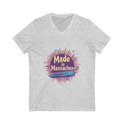 Made in Massachusetts V-Neck T-Shirt | Retro Burst Design | State Pride Unisex Tee