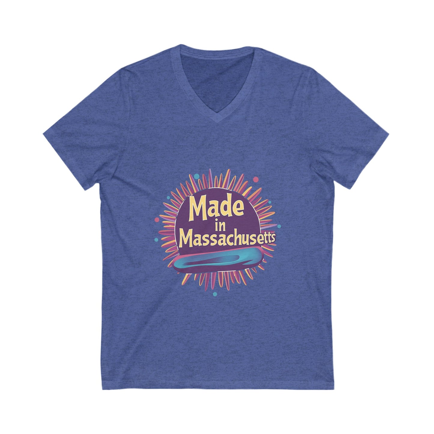 Made in Massachusetts V-Neck T-Shirt | Retro Burst Design | State Pride Unisex Tee