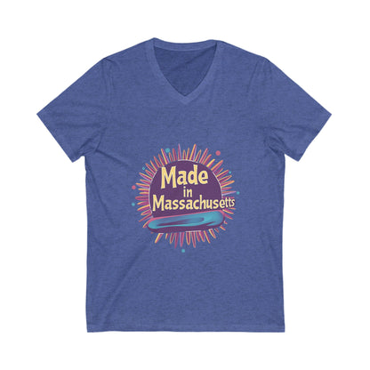 Made in Massachusetts V-Neck T-Shirt | Retro Burst Design | State Pride Unisex Tee