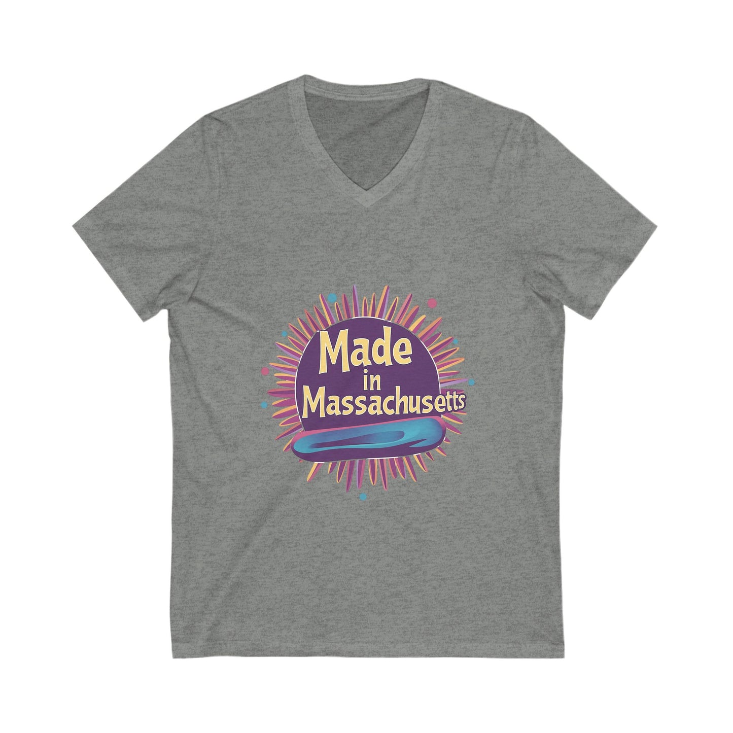 Made in Massachusetts V-Neck T-Shirt | Retro Burst Design | State Pride Unisex Tee
