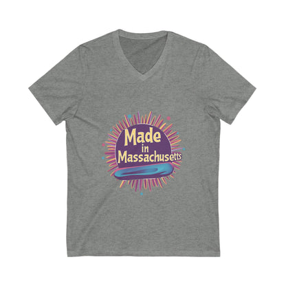 Made in Massachusetts V-Neck T-Shirt | Retro Burst Design | State Pride Unisex Tee