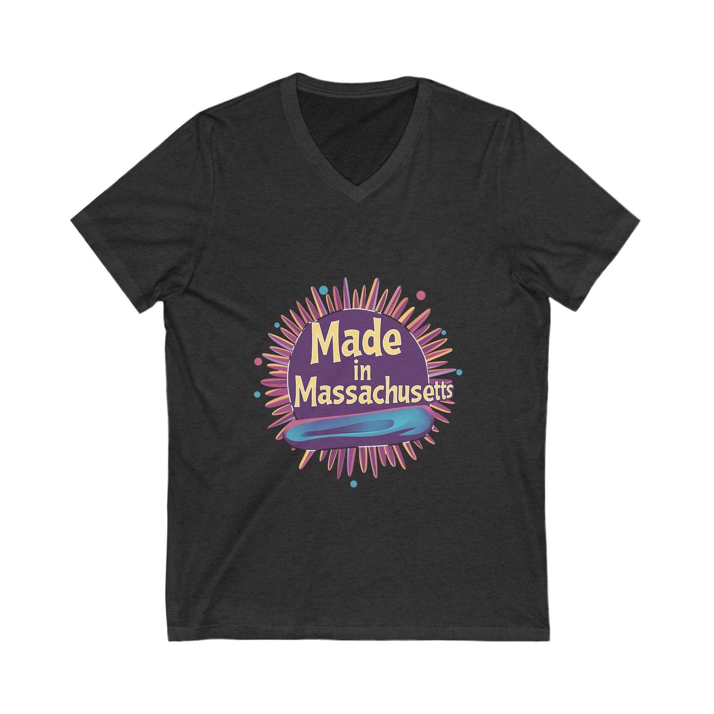 Made in Massachusetts V-Neck T-Shirt | Retro Burst Design | State Pride Unisex Tee