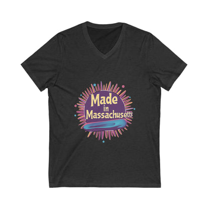 Made in Massachusetts V-Neck T-Shirt | Retro Burst Design | State Pride Unisex Tee