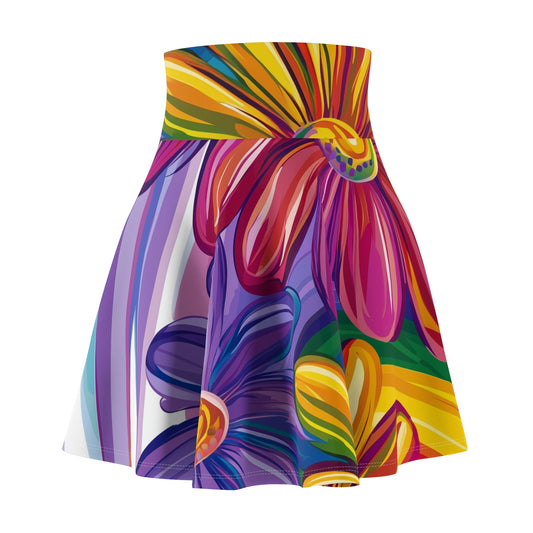 Vibrant Floral Fantasy Skater Skirt | Colorful Artistic Women's Fashion