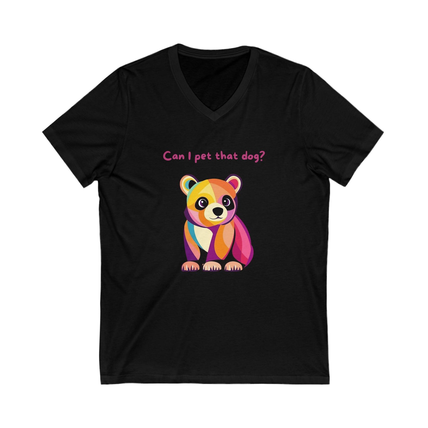 Kawaii Pet Dog V-Neck T-Shirt | Colorful Animal Lover Rainbow Panda Puppy Tee