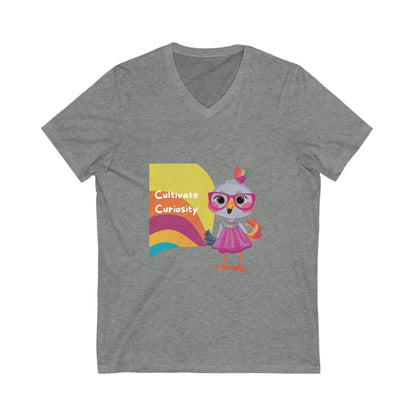 Cultivate Curiosity Owl Teacher V-Neck | LGBTQ+ Education Kawaii T-Shirt