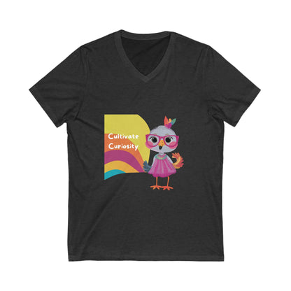 Cultivate Curiosity Owl Teacher V-Neck | LGBTQ+ Education Kawaii T-Shirt