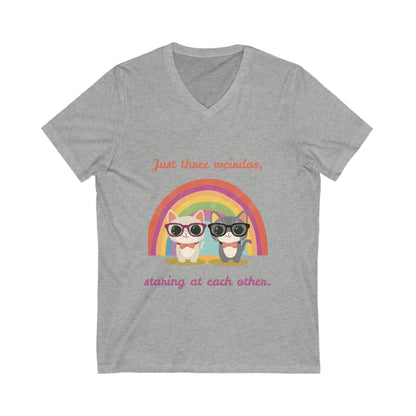 Kawaii Rainbow Cats V-Neck | Quirky Pet Lover Gift | Glasses Wearing Cats T-Shirt