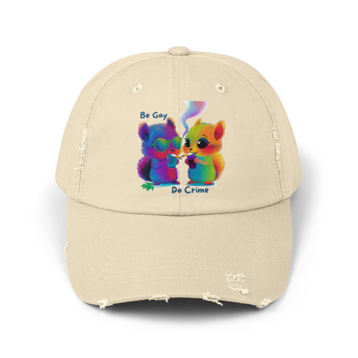 Be Gay Do Crime Rainbow Kawaii Cat Dad Hat | LGBTQ Pride Distressed Cap