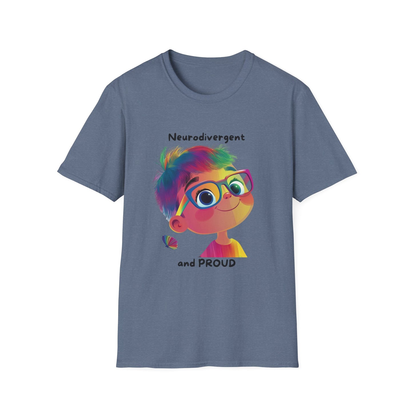 Neurodivergent and Proud Rainbow Character T-Shirt | Cute Neurodiversity Pride Tee