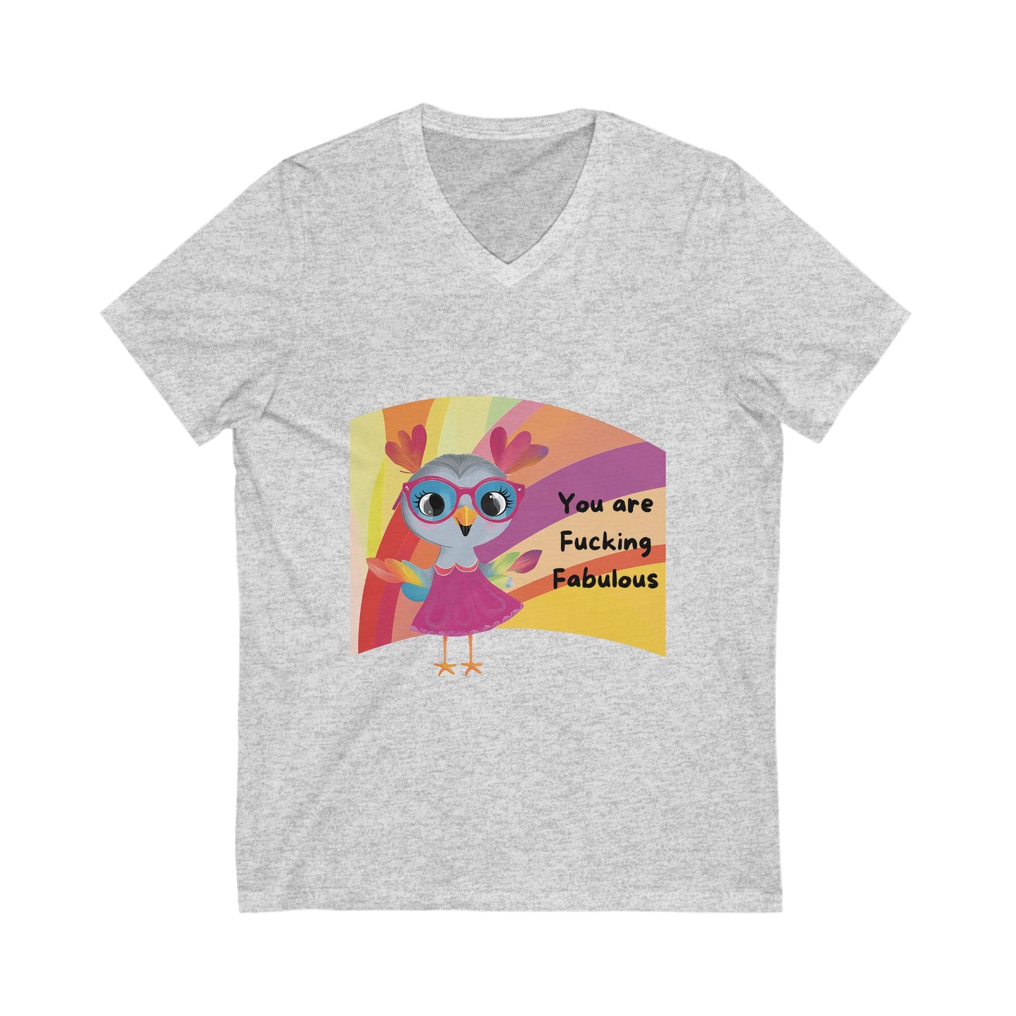 Fabulous Rainbow Owl V-Neck T-Shirt | Cute Empowerment Unisex Tee