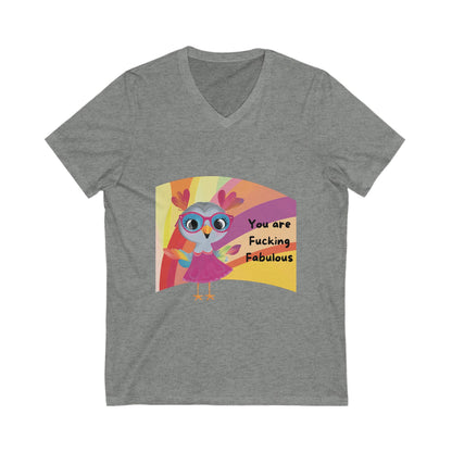 Fabulous Rainbow Owl V-Neck T-Shirt | Cute Empowerment Unisex Tee