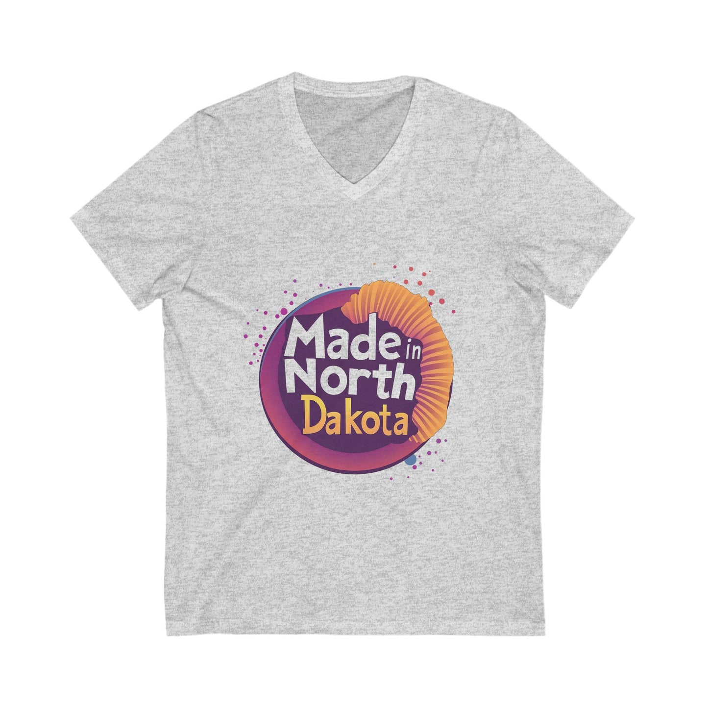 Made in North Dakota Retro V-Neck T-Shirt | Sunset Circle Design | State Pride Unisex Tee