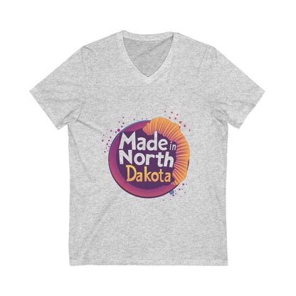 Made in North Dakota Retro V-Neck T-Shirt | Sunset Circle Design | State Pride Unisex Tee