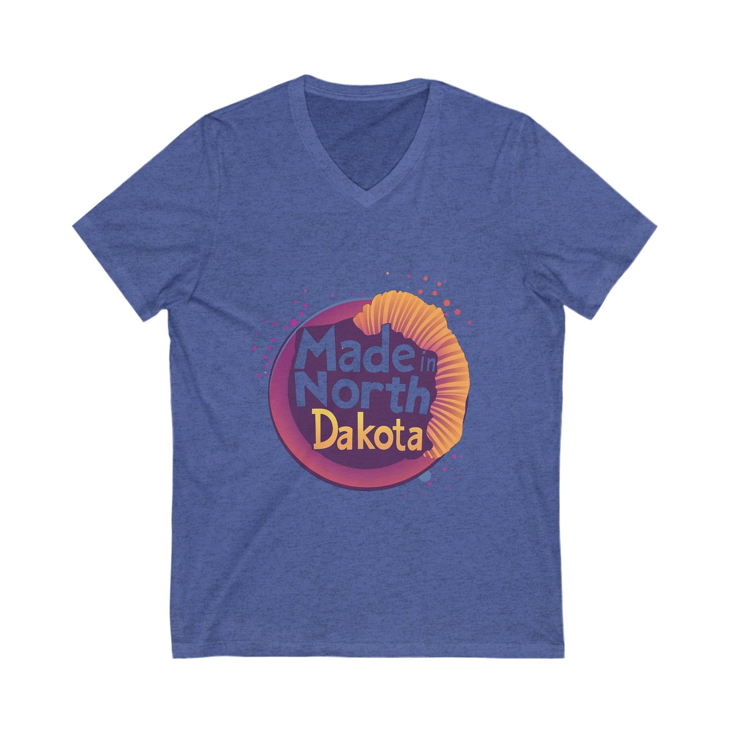 Made in North Dakota Retro V-Neck T-Shirt | Sunset Circle Design | State Pride Unisex Tee