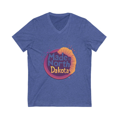 Made in North Dakota Retro V-Neck T-Shirt | Sunset Circle Design | State Pride Unisex Tee