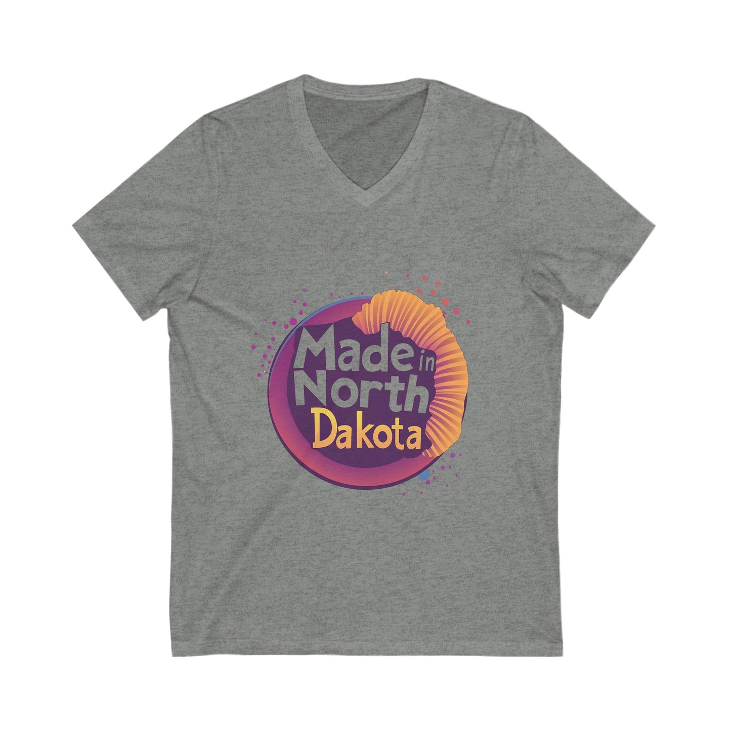 Made in North Dakota Retro V-Neck T-Shirt | Sunset Circle Design | State Pride Unisex Tee