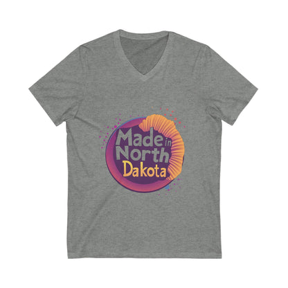 Made in North Dakota Retro V-Neck T-Shirt | Sunset Circle Design | State Pride Unisex Tee