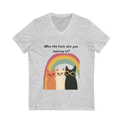 Sassy Cats Rainbow V-Neck T-Shirt | Funny Pet Lover Gift | Three Cats Design