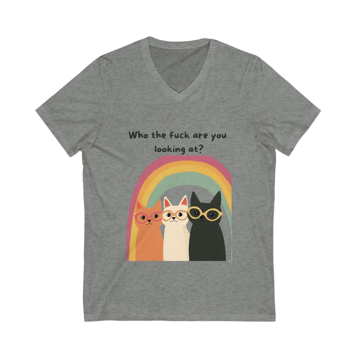 Sassy Cats Rainbow V-Neck T-Shirt | Funny Pet Lover Gift | Three Cats Design