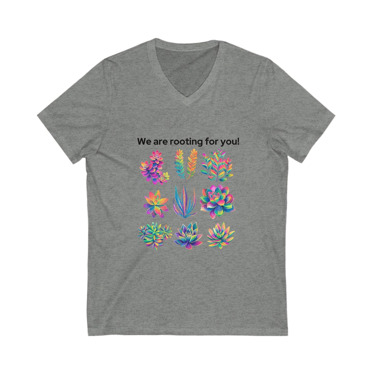 Rainbow Succulent V-Neck T-Shirt | Positive Plant Lover Gift | Colorful Botanical Unisex Tee