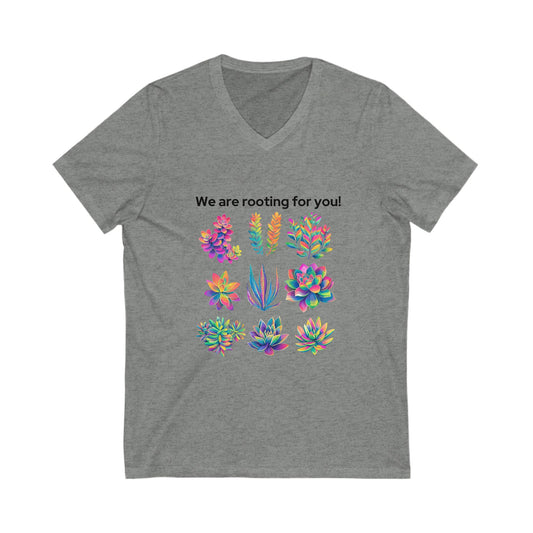 Rainbow Succulent V-Neck T-Shirt | Positive Plant Lover Gift | Colorful Botanical Unisex Tee