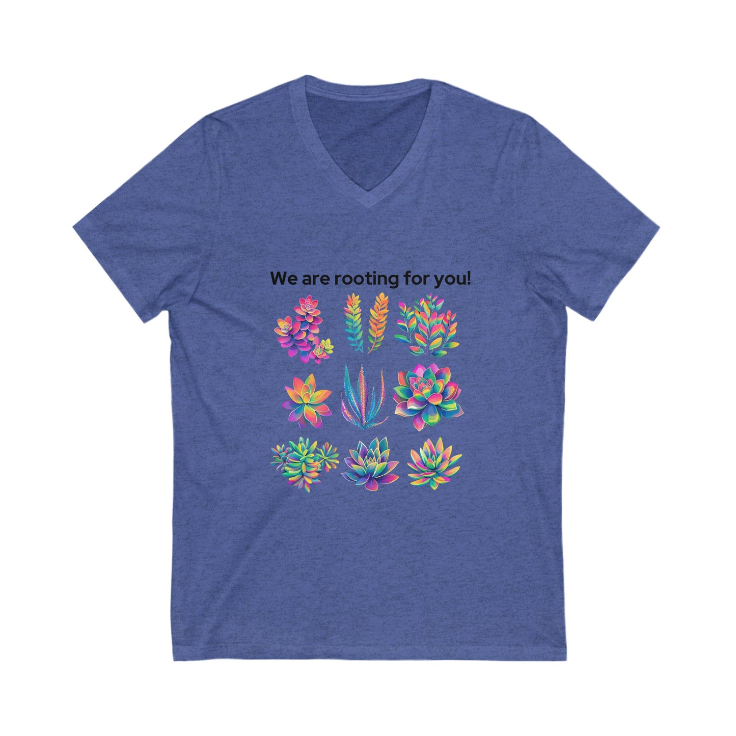 Rainbow Succulent V-Neck T-Shirt | Positive Plant Lover Gift | Colorful Botanical Unisex Tee