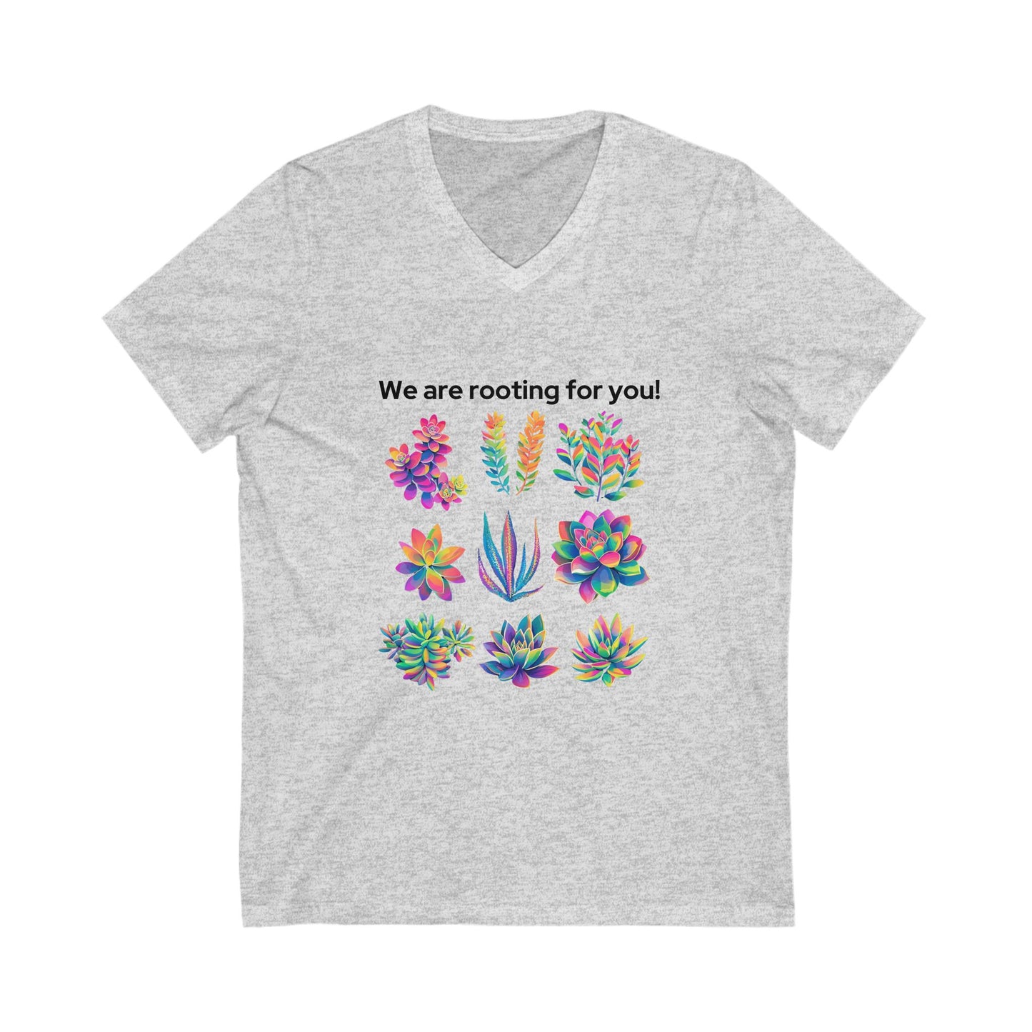 Rainbow Succulent V-Neck T-Shirt | Positive Plant Lover Gift | Colorful Botanical Unisex Tee
