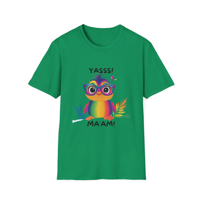 Rainbow Owl YASSS MA'AM T-Shirt | LGBTQ+ Pride Kawaii Tee | Cute Empowerment Gift