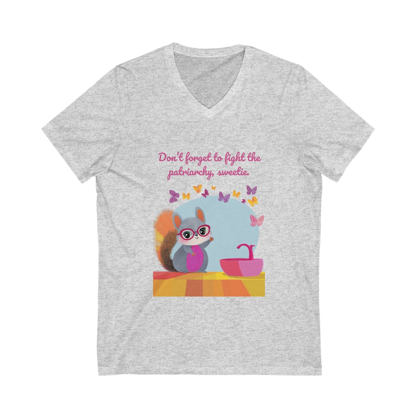 Feminist Squirrel V-Neck T-Shirt | Cute Patriarchy Fighter | Kawaii Activist Tee