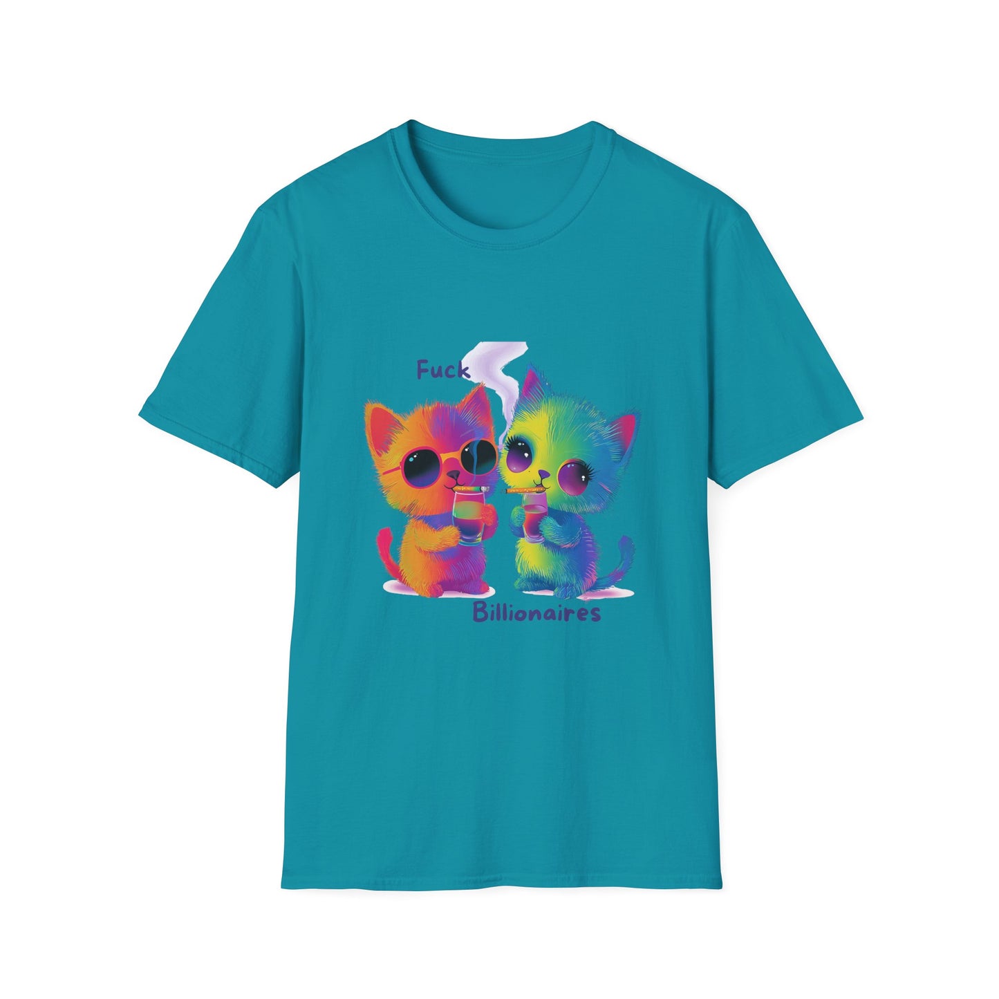Colorful Cat Protest T-Shirt | Anti-Billionaire Rainbow Kitty Tee