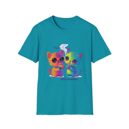 Colorful Cat Protest T-Shirt | Anti-Billionaire Rainbow Kitty Tee