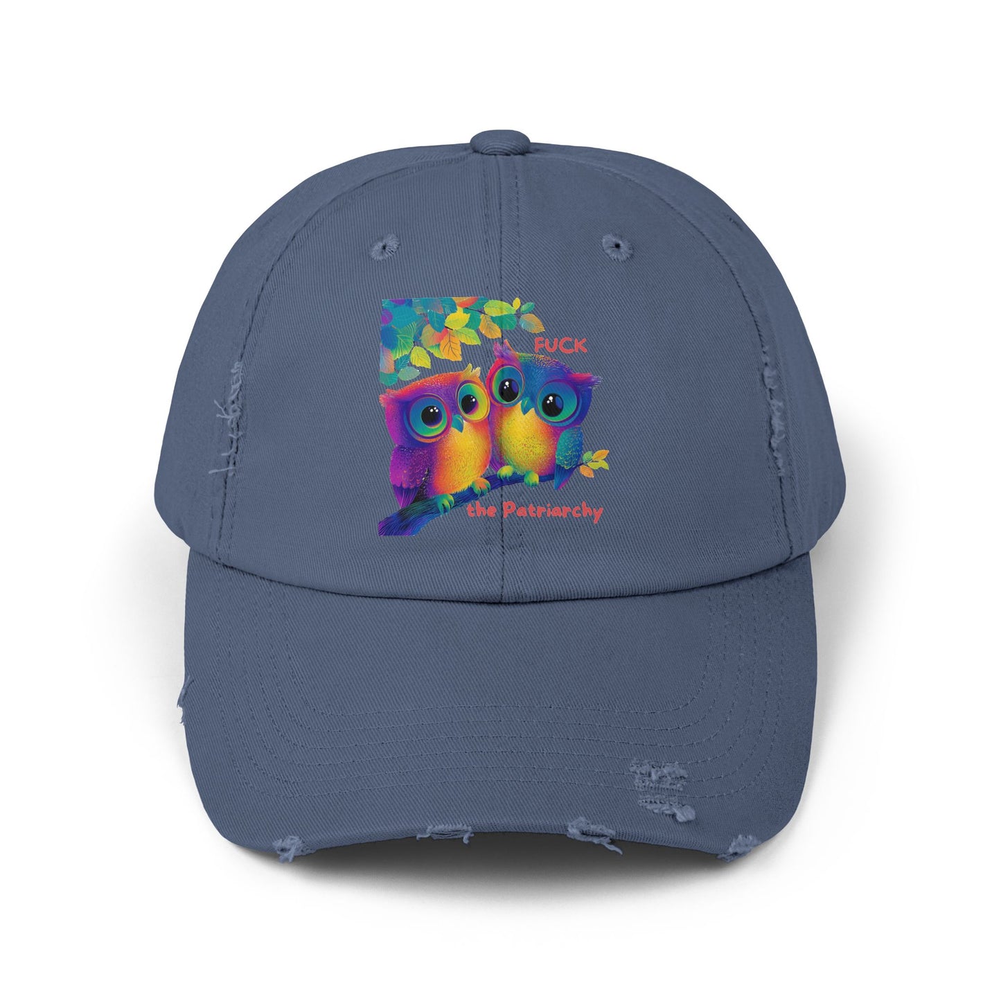 Rainbow Owls Feminist Distressed Dad Hat | Anti-Patriarchy Cap