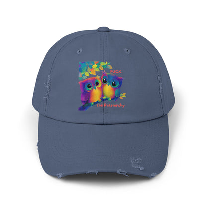 Rainbow Owls Feminist Distressed Dad Hat | Anti-Patriarchy Cap