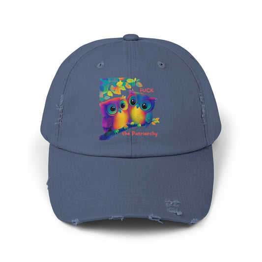 Rainbow Owls Feminist Distressed Dad Hat | Anti-Patriarchy Cap