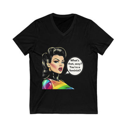 Feminist Pin-Up V-Neck T-Shirt | Retro LGBTQ+ Pride Tee | Empowering Unisex Fashion