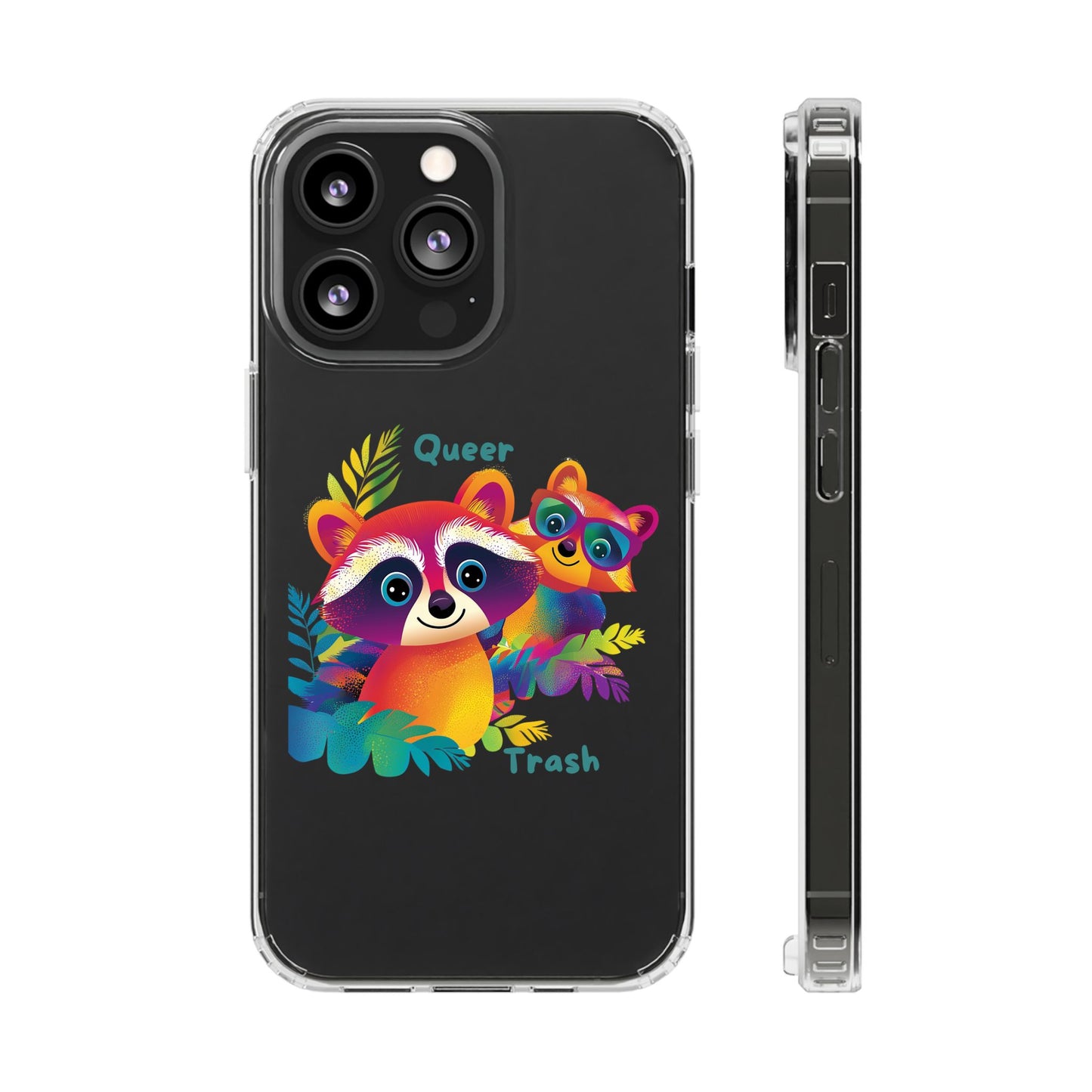 Rainbow Raccoon Queer Trash Clear Phone Case | LGBTQ+ Pride Gift