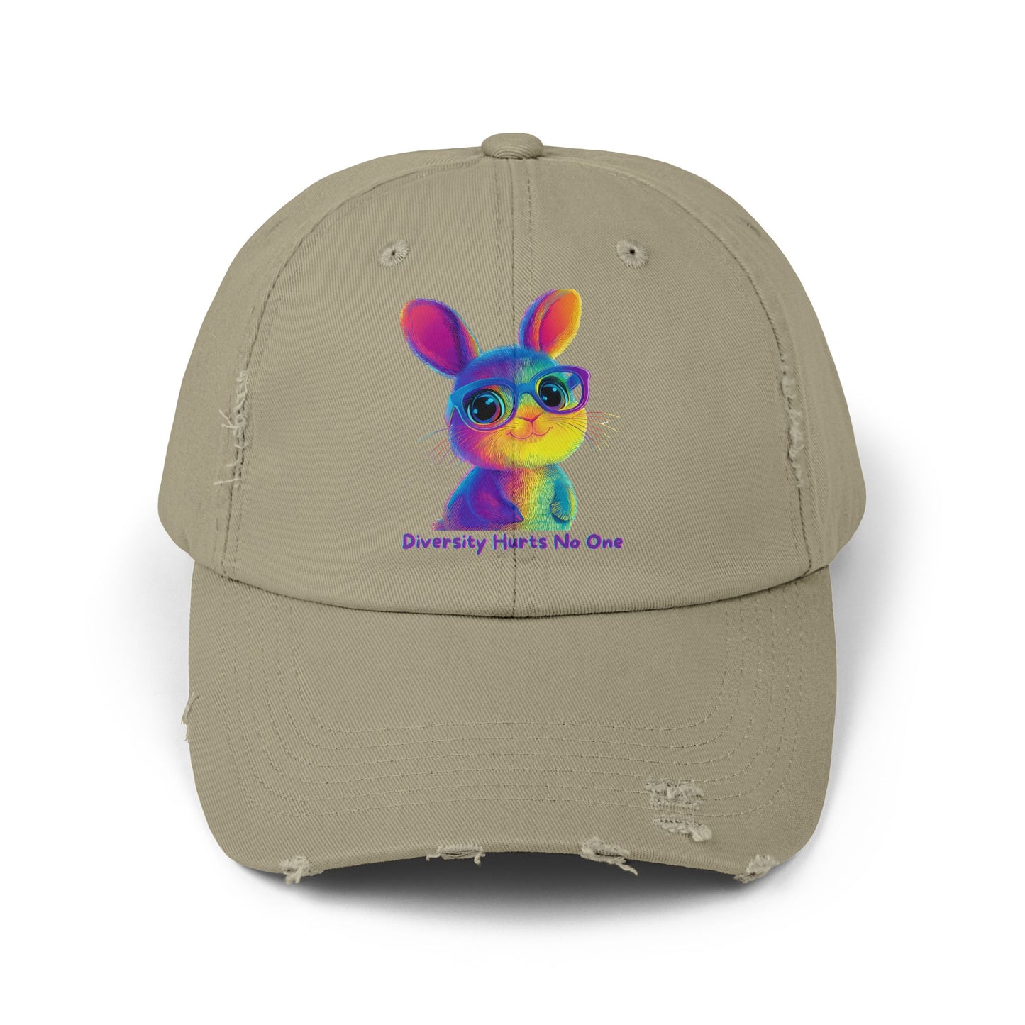Rainbow Bunny "Diversity Hurts No One" Distressed Dad Hat | LGBTQ Pride Cap