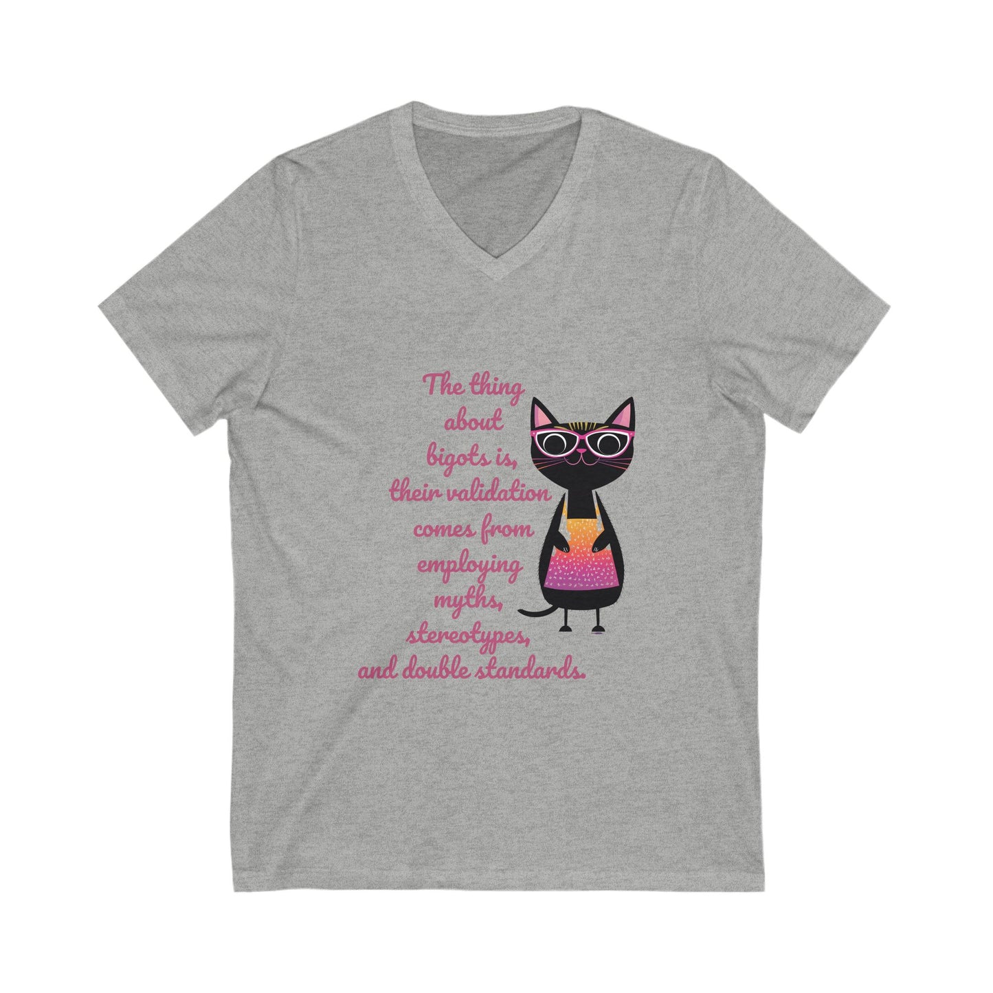 Feminist Cat Professor V-Neck T-Shirt | Cute Academic Activism Tee | Social Justice Cat Unisex V-Neck